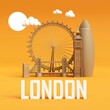 London (England) city skyline 3d render trendy illustration in yellow background