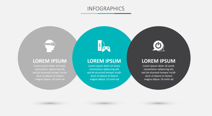Set Game console with joystick, Virtual reality glasses and Power button. Business infographic template. Vector