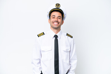 Sticker - Airplane pilot over isolated white background laughing