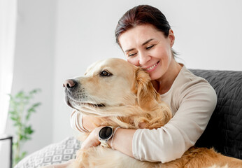 Sticker - Girl with golden retriever dog