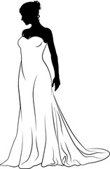 Wall Mural - A woman bride in a bridal wedding dress in a silhouette