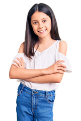 Sticker - Beautiful child girl wearing casual clothes happy face smiling with crossed arms looking at the camera. positive person.