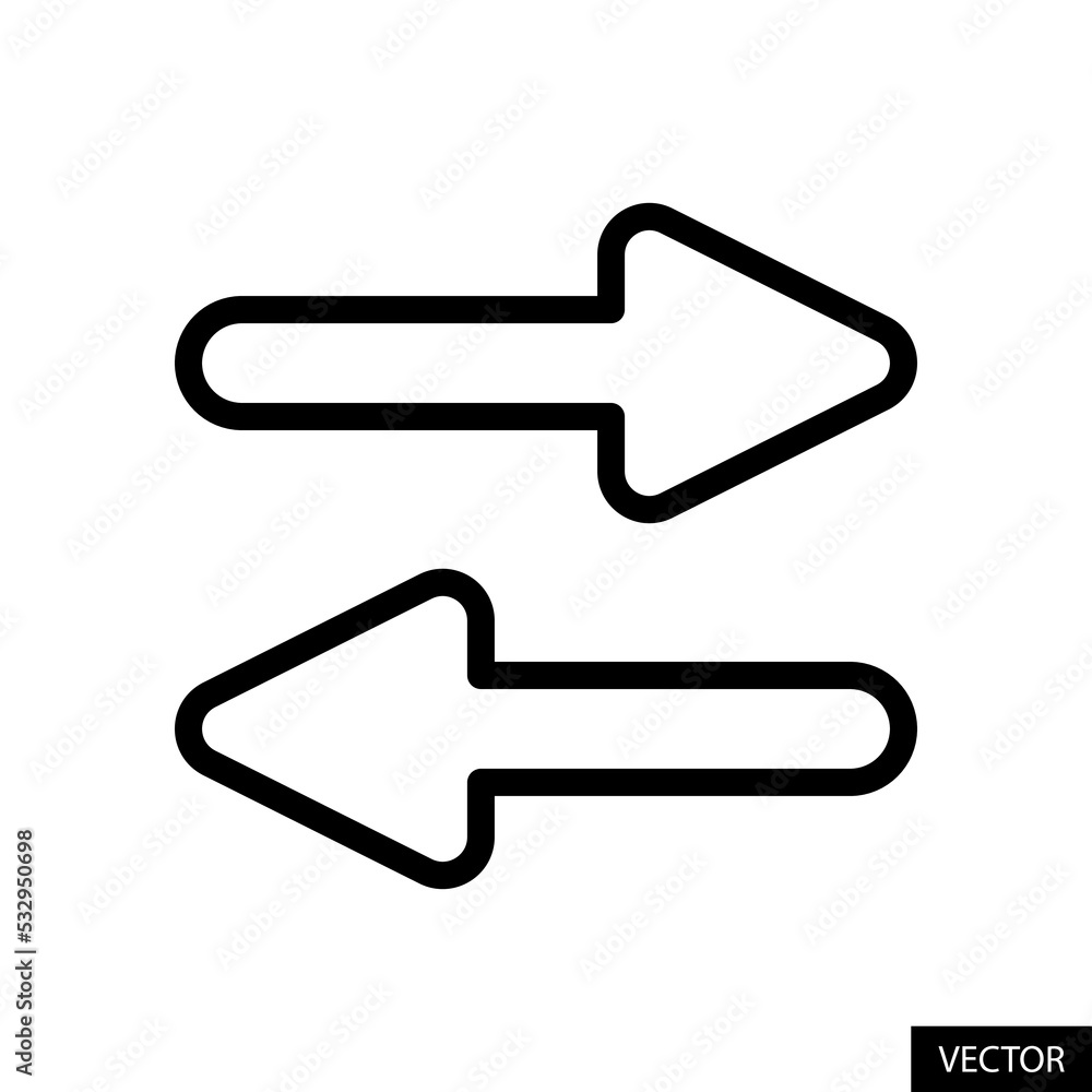 Left - Right arrow Icon or symbol in line style design for website design, app, UI, isolated on white background. Editable stroke. Vector illustration.