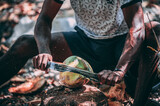 Fototapeta Dmuchawce - chopping coconut