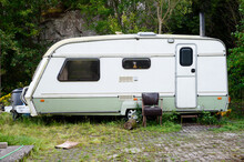 Caravan Abandoned And Dumped In Park Waiting To Be Removed