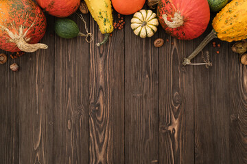 Wall Mural - Autumn vintage background with squash harvest border