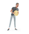 3d character man holding gold coin