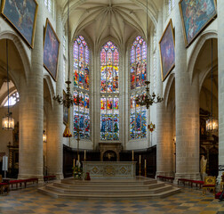 Sticker - interior view of the altar and central nave of the Collegiale Notre Dame church in Dole