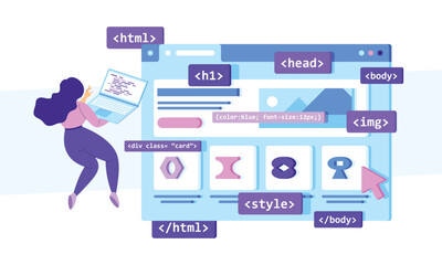 html developer, flat vector illustration layouts based on templates
