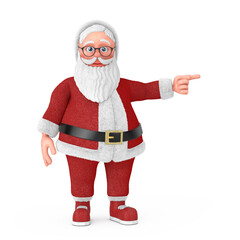 Poster - Happy Christmas and New Year Greeting Concept. Cartoon Cheerful Santa Claus Granpa Points a Finger at an Empty Place for Your Design. 3d Rendering