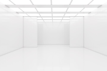 Aufkleber - Illuminated Empty Open Space, Corridor or Room Interior, White Abstract Modern Architecture Background. 3d Rendering