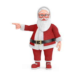 Poster - Happy Christmas and New Year Greeting Concept. Cartoon Cheerful Santa Claus Granpa Points a Finger at an Empty Place for Your Design. 3d Rendering