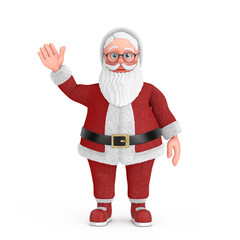 Poster - Happy Christmas and New Year Greeting Concept. Cartoon Cheerful Santa Claus Granpa with Hand Up. 3d Rendering