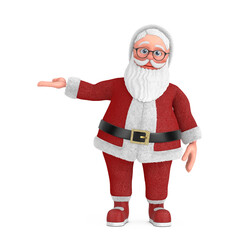 Poster - Happy Christmas and New Year Greeting Concept. Cartoon Cheerful Santa Claus Granpa Points an Open Palm at an Empty Place for Your Design. 3d Rendering