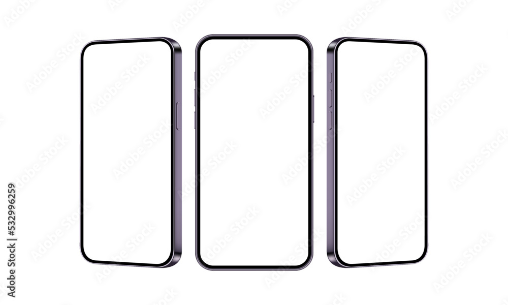 Phone Side Design Modern Phones Mockups with Blank Screens, Front and Side View, Isolated ...