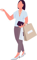 Girl with shopping bags semi flat color raster character. Standing figure. Full body person on white. Recreation isolated modern cartoon style illustration for graphic design and animation