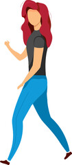 Poster - Girl in casual wear walk semi flat color raster character. Moving figure. Full body person on white. Waving hello isolated modern cartoon style illustration for graphic design and animation