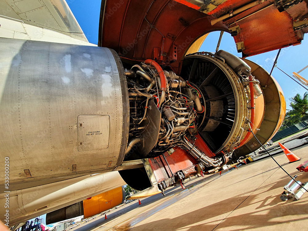 Under the hood of a Boeing 767 General Electric jet engine Stock Photo ...