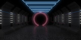 Fototapeta Do przedpokoju - 3D abstract background with neon lights. neon tunnel  .space construction . .3d illustration