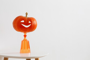 Wall Mural - orange halloween pumpkin on white background