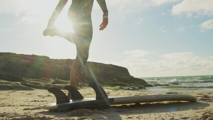 Wall Mural - Close up view of the man doing fitness workout at the beach