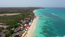 White Sand Beach With Beautiful Turquoise Sea Cartagena Colombia Aerial View