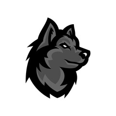 Wall Mural - Wolf head illustration Logo Design. Wolf mascot vector art. Frontal symmetric image of wolf looking dangerous.