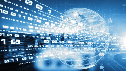 Futuristic global social media, people network and tacit digital data sharing . Concept of smart digital transformation and technology disruption that changes global trends in new information era .
