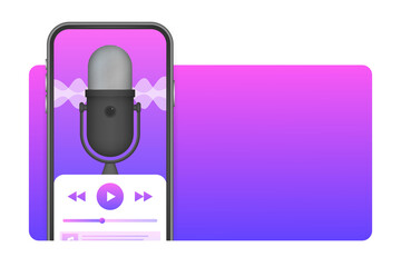 Sticker - Night Podcast on smatrphone screen,  symbol in flat isometric style isolated on color background.  stock illustration