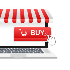 Canvas Print - Buy button on laptop screen. Shopping Cart icon.  stock illustration.