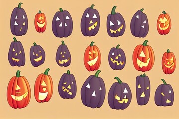 Poster - Set of halloween ghosts. Halloween scary spirits with pumpkins in different poses. Halloween ghosts isolated flat Raster illustrations.