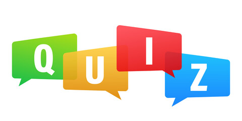 Quiz logo with speech bubble symbols, concept of questionnaire show sing, quiz button, question competition.  stock illustration
