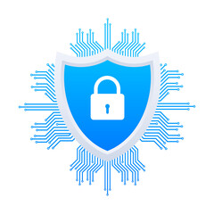 Wall Mural - cyber security logo with shield and check mark. security shield concept. internet security. illustra