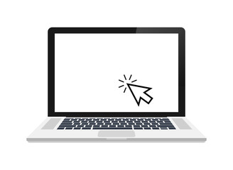 Sticker - Laptop with cursor. Computer or search click arrow for website.  stock illustration