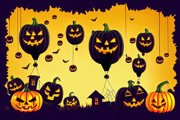 Sticker - Halloween Sale Promotion Poster or banner with Halloween Ghost Balloons and Pumpkin.Scary air balloons,bat and Halloween Elements.Website spooky,Background or banner Halloween template.