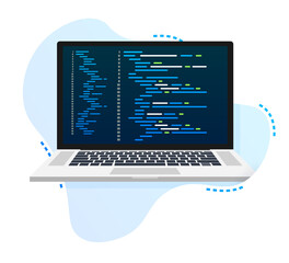  laptop coding pattern. Web developer, design, programming. Laptop screen code.  illustration.