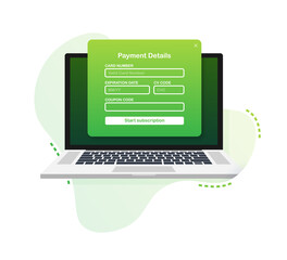 Poster - Online payment form. Online digital invoice on laptop.  illustration