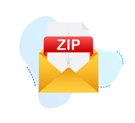 Poster - Download ZIP button. Downloading document concept. File with ZIP label and down arrow sign.  illustration.