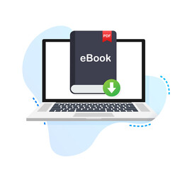 Wall Mural - download book. e-book marketing, content marketing, ebook download on laptop. illustration.