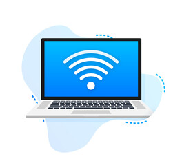 Wall Mural - free wifi sign with laptop. illustration.