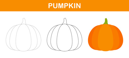 Canvas Print - Pumpkin tracing and coloring worksheet for kids