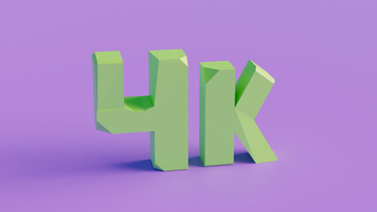 4k subscribers. The number four thousand is a light green 3D inscription on a purple background. 3d rendering.