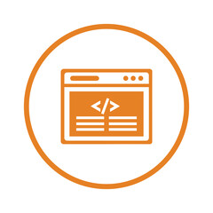 Code, coding, html, programming icon. Orange vector sketch.