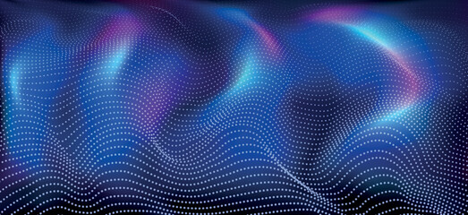 Wall Mural - abstract blue wavy background with flowing data flow particles and light effects. digital background