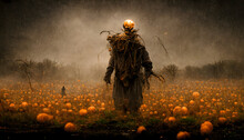 Scary Pumpkin Head Halloween Monster Portrait, Neural Network Generated Art