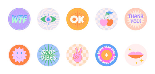 Wall Mural - bundle of insta highlights covers in 90s style.fun cute patches and stickers.modern ig icons or symb