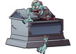 Zombie coming out of coffin or sarcophagus. Vector clip art illustration with simple gradients. 