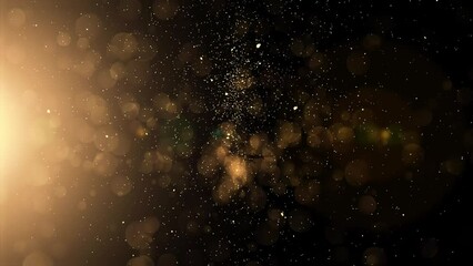 Wall Mural - gold particles falling on black background in slow motion animation. shiny christmas golden lights 4