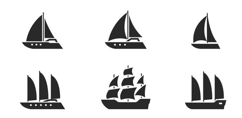 Wall Mural - sailing ship icon set. sail vessels for sea travel. isolated vector images