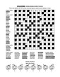Halloween puzzle page with 19x19 criss-cross crossword word game and pumpkins picture riddle
